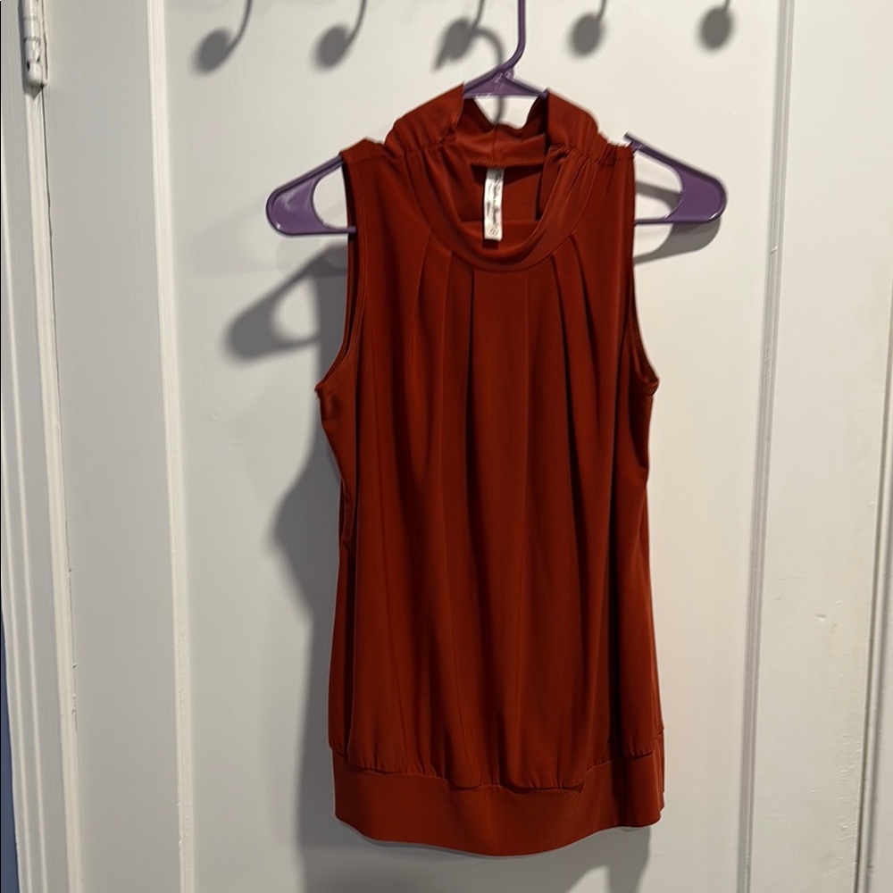 PerSeption Concept Red Sleeveless Tank Top with Mock Turtleneck